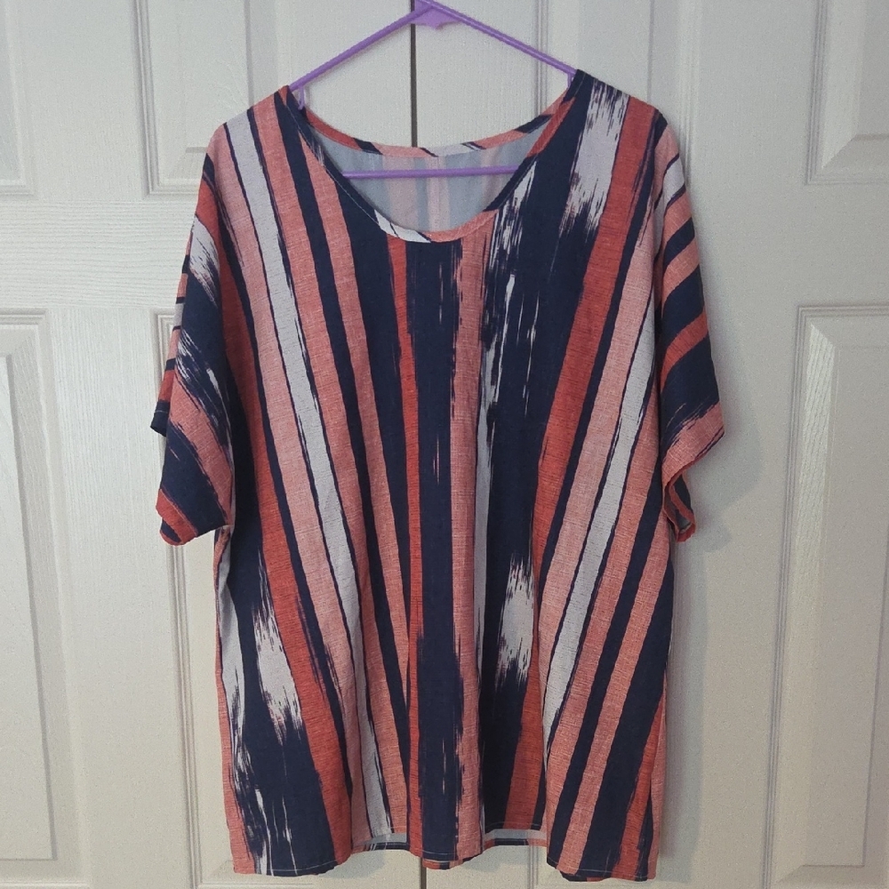 SHEIN Blue and Pink Boxy Short Sleeve Tee